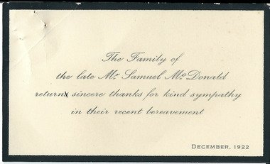 Document, Bereavement McDonald, 1922
