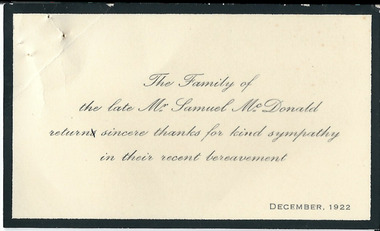 Document, Bereavement McDonald, 1922