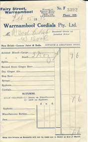 Document, Warrnambool Cordial, 1935