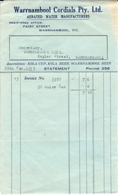 Document, Warrnambool Cordial, 1935