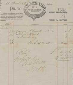 Document, Account weekly Royal Hotel Sydney 1876, 1876