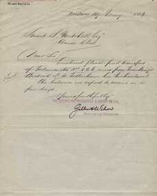 Document and covering letter, Augustus Bostock, 1883