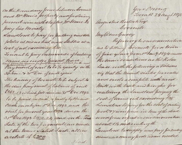 Letter, Mrs Bayles to Augustus Bostock re letting of Coomete, 1893