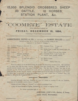 This is an advertisement for stock and plant from the Coomete Estate near Hexham.