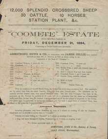 Advertisement, Coomete estate, Sale of stock and plant, 1894