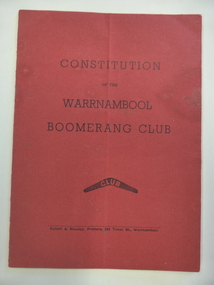 Publication, Constitution Warrnambool Boomerang Club, Mid 20th Century