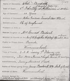 Document, Copy of funeral details Ethel Bostock, 1899