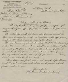 Letter, Hand written copy National Bank V A Bostock, Circa 1900