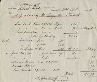 Memo, Sheep classed by Augustus Bostock for E H Macartney, 1902