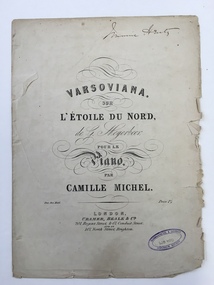 Work on paper - Sheet music, Varsoviana sur L’Etoile Du Nord, 1860s