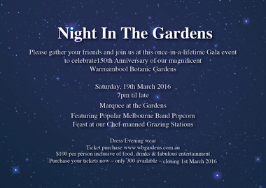 Document, Ticket Warrnambool Botanic Gardens Night in the Gardens, 2016