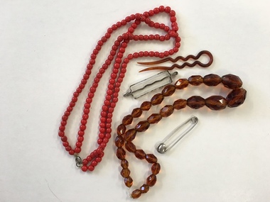 Personal items, Beads, hair clip and safety pin, Early 20th century