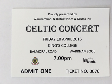 Ticket, Celtic Concert, 2015