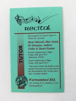Tutor Recital and meal discount ticket