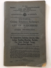 Victorian Country telephone exchanges 1923 List of Subscribers