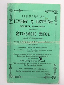 Document, Business Advertising Livery & Letting, 1882