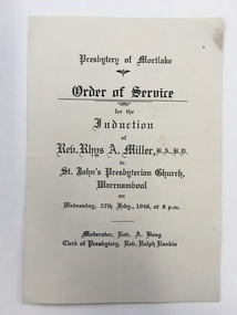 Document, Order of Service Rev Rhys A Miller, 1946