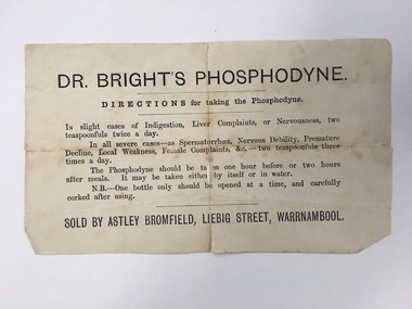 Document, Docket Dr Bright's Phosphodyne, Mid 19th century