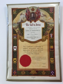 Document, Certificate The Call to Arms Cpl H. E. Swan, Circa 1946