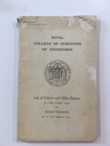Booklet, Royal College of Surgeons of Edinburgh, 1932
