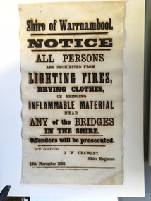 Document, Shire of Warrnambool Fire - Washing-Bridge 1882, 1882