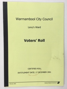 Booklet, Warrnambool City Council voters roll 2001, 2002