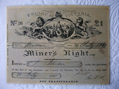 A  Victorian miners license from 1860 