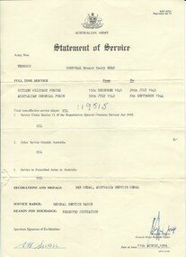 Document, Australian Army Statement of Service, C 1976