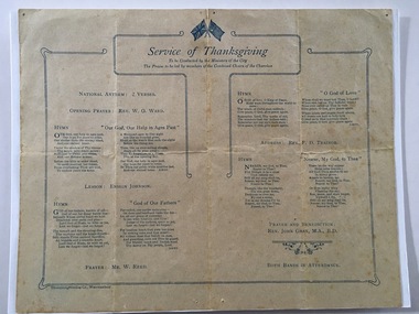 Document, Service of Thanksgiving, 1918