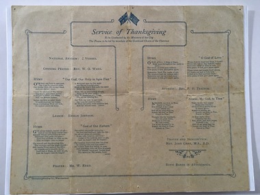 Document, Service of Thanksgiving, 1918
