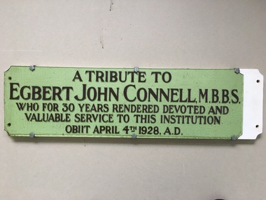 Plate name, Tribute Egbert John Connell, C 1930