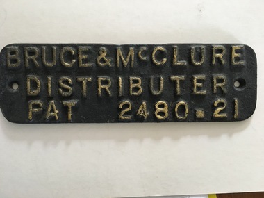 Brass Plate, Bruce & McClure Distributer, C early  20th century