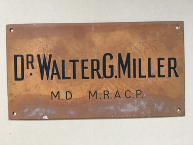 Brass Plate, Dr Walter Miller, Circa 1946