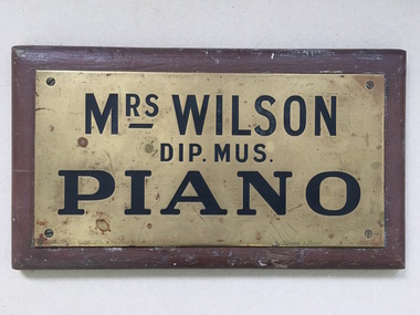 Name Plate, Mrs Wilson Piano, C  mid 20th Century