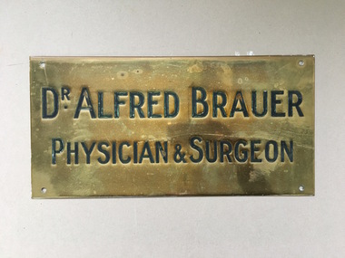 Brass Plate, Dr Alfred Brauer, Circa 1930