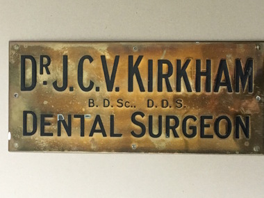 Brass Plate, Dr J. C. V  Kirkham, Circa 1936