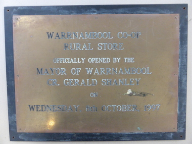 Plaque, Warrnambool Co-op Rural Store, 1997