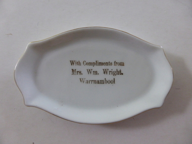Pin Dish, Mrs Wm Wright Warrnambool, C mid  20th century