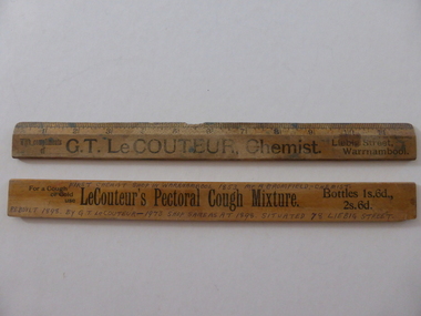 Ruler, G T Le Couteur Chemist x 2, Early 20th century