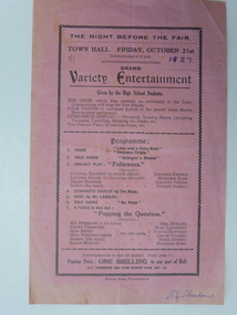 Programme, Grand Variety Entertainment 21/10/1927, 1927