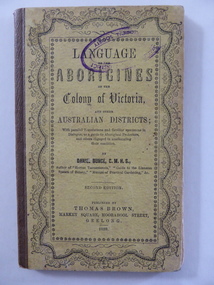Book, Language of the Aborigines of the colony of Victoria, 1859