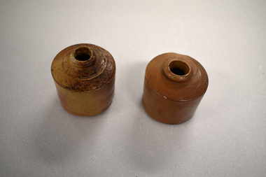 Ink wells, Pottery inkwells x 2, Mid 20th century