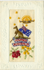 Document:, Postcard: Advance Australia embroidered,Wilfred R  27th Oct 1918, pre October 1918
