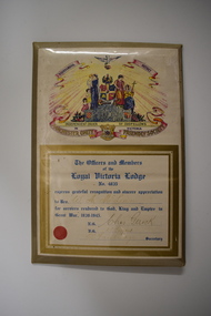 Certificate, Loyal Victoria Lodge, mid 1940s