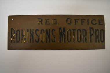 Business Plate, Robinsons Motor Pty Ltd, Early 20th century