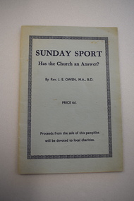 Booklet, Collett & Bain, Printers, Sunday Sport – Has the Church an Answer?, 1960s