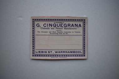 Label, G CINQUEGRANA, Early 20th century