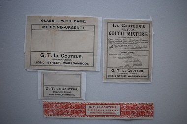4 Labels, Le Couteur Chemist, Early 20th Century