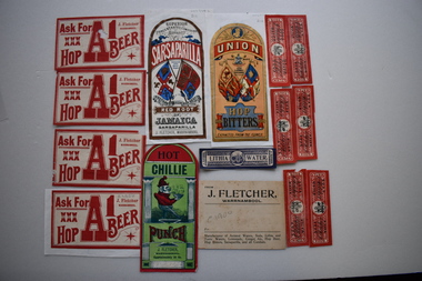 17 labels, J Fletcher, Early 20th century