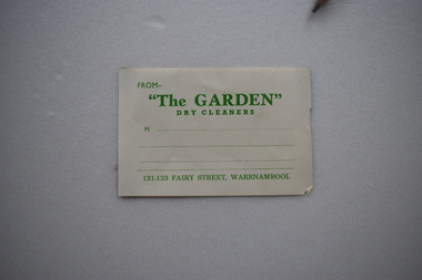 Label, The Garden Dry Cleaners, 1950s